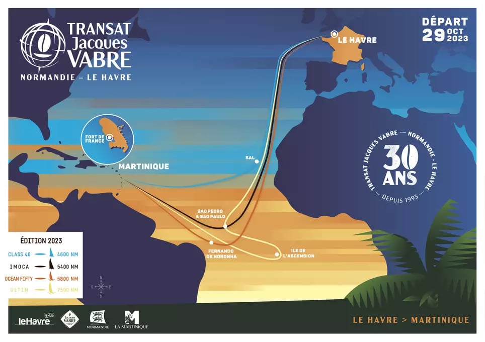 Strecken der Transat Jacques Vabre 2023.